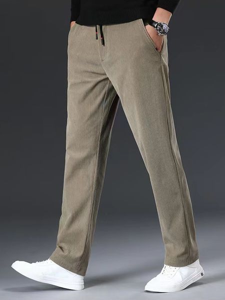 

men's pants fall/winter men's corduroy casual pants fashion drawstring stretch slim chinos male business casual straight long trou, Black
