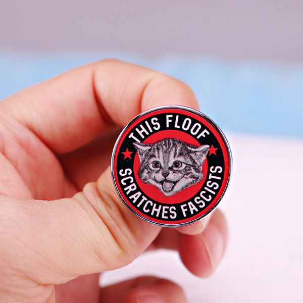 

this floof scratches fascists enamel pin badge antifa cat friends gift, Blue