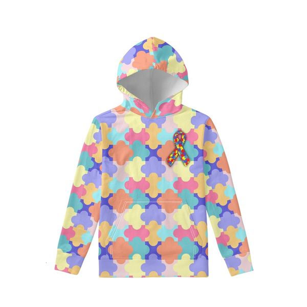 

men's hoodies sweatshirts kids long sleeve hooded pullover autumn casual tracksuits autism awareness colorful puzzle print pattern sp, Black