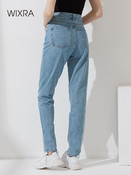 

women's jeans wixra basic women jeans harem pants plus size female streetwear vintage quality high waist femme long denim trousers 2303, Blue