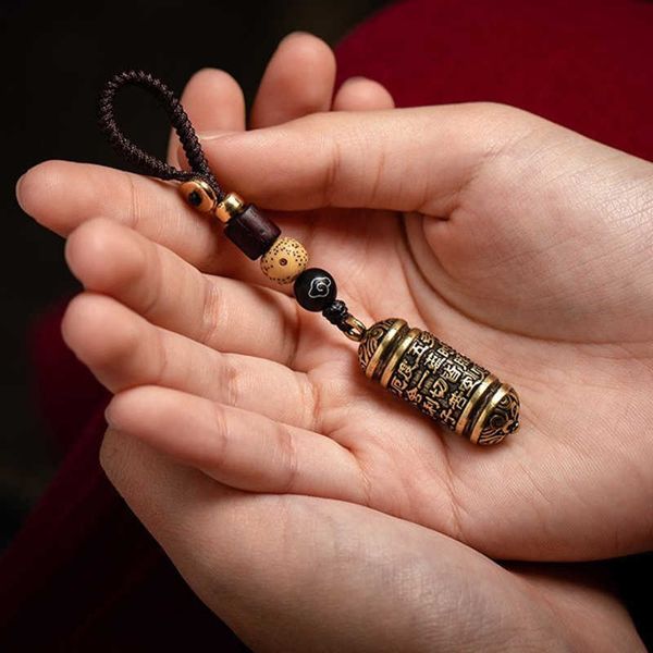 

key rings lucky hangings brass vintage leather bag lanyard keychains tibetan buddhism chinese sutra bottle car key chain pendants jewelry r2, Slivery;golden