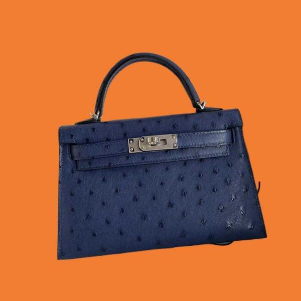 

9a hand waxed line women's bag designer ostrich leather colorwork luxury mini handbag classic large capacity shoulder crossbody handbag