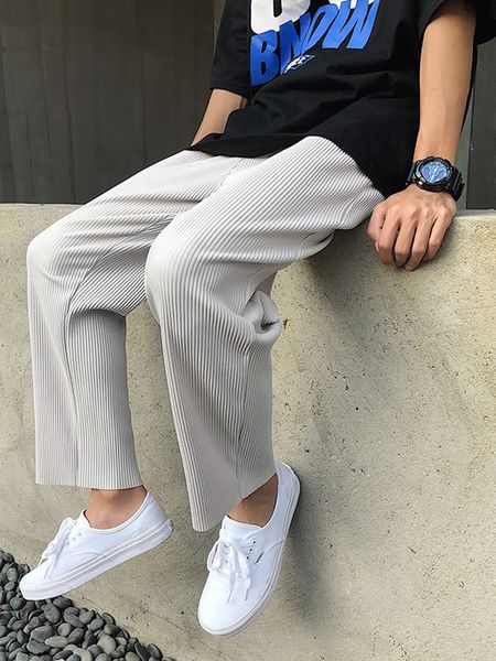 

men's pants 1pcs/lot pleated straight pants men's elastic waist casual pants men streetwear loose trousers 230311, Black