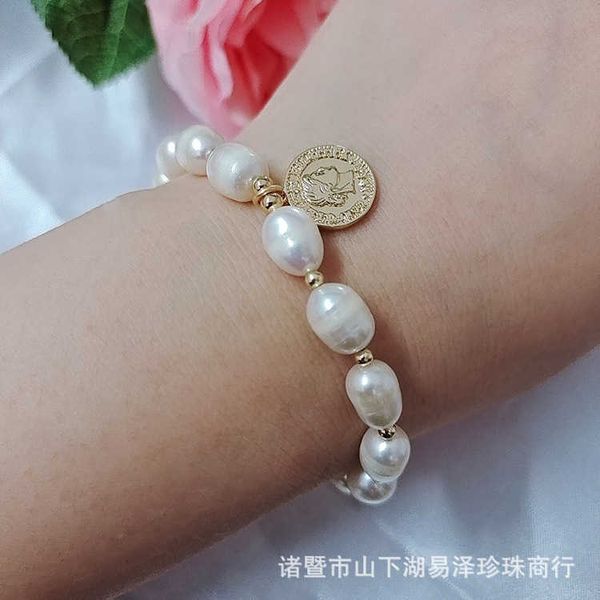 

freshwater pearl bracelet human head portrait 18k real coin pendant pearl separated bracelet diy bracelet pearl bracelet female, Black