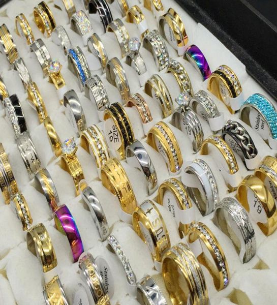 

women039s fashion 50pcslots silver gold stainless steel rings party gift weeding mix style jewely ring8520502