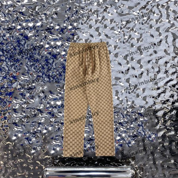 

xinxinbuy men women designer pant double letter jacquard fabric spring summer cotton casual pants letter khaki grey white black xs-2xl, Black;brown