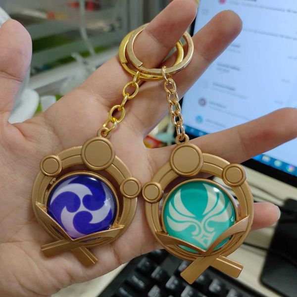 

key rings game genshin impact vision lnazuma ganyu keqing wendi xiao keychain luminous 7 element weapons eye of original god toy keyring r23, Slivery;golden