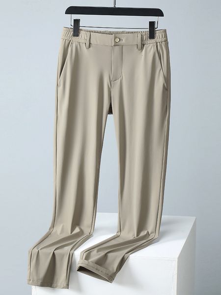 

men's pants summer breathable casual pants men stretched nylon silk cooling slim chinos male business casual straight long trousers 230, Black