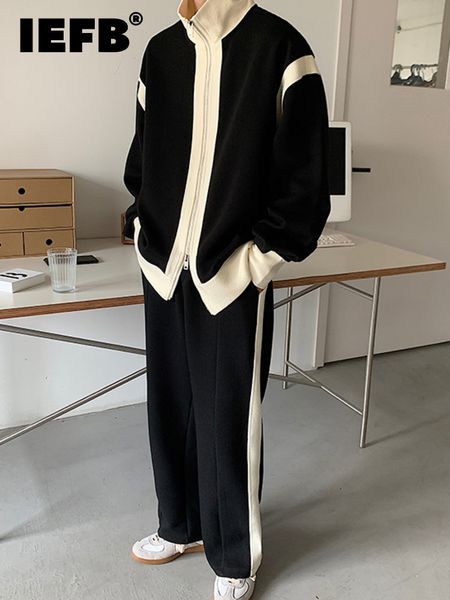 

men's tracksuits iefb double zipper color contrast splicing men jacket sweater sports suit two piece 2023 casual korean fashion male se, Gray