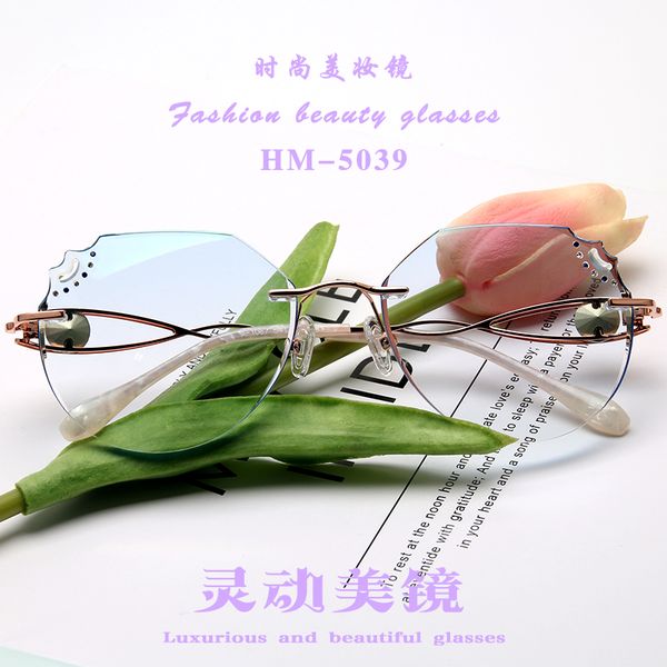 

rimless glasses women's diamond cut edge delicate personality prescription mirror fashion temperament women's glasses butterfly bi, Silver