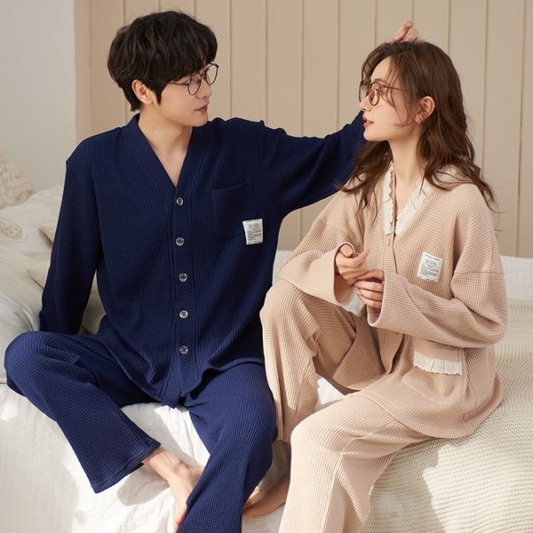 

men's sleepwear japan kimono sleepwear for men women cotton pajamas set autumn long sleeves sleep trousers homewear pjs clothes 230311, Black;brown