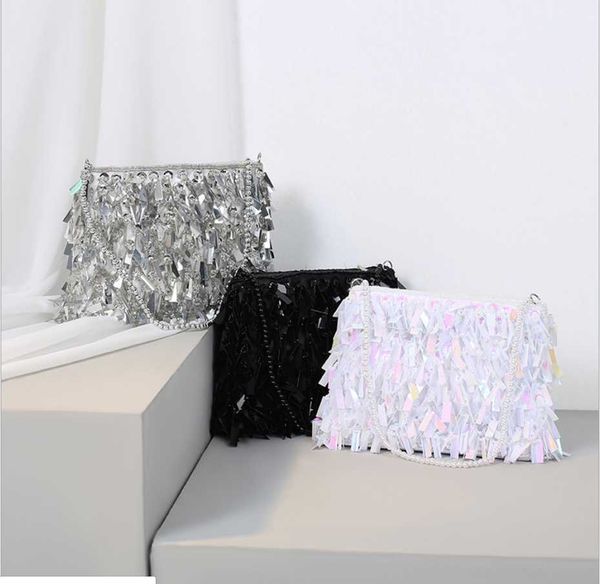 

xiyuan vintage silver handmade sequined prom clutch bag dinner messenger bag ladies korean all-match handbag clutches gift bags 230308