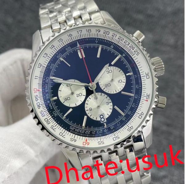 

13 color mens watch chronograph quartz movement 46mm steel limited black dial 50th anniversary men watchs stainless strap man wristwatches, Slivery;brown