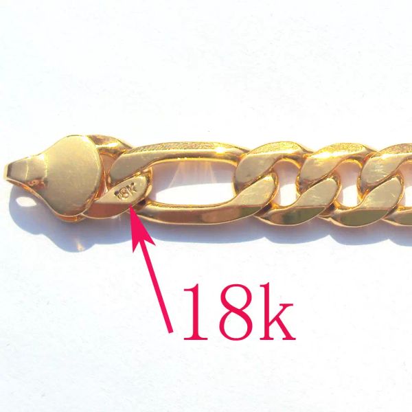 

18 k solid gold authentic finish stamped 10mm fine figaro chain necklac8775881, Silver