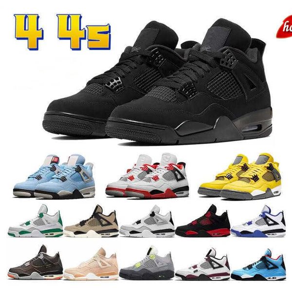 

j4s og 2022 new jumpman university blue 4 4s basketball shoes mens cream sail red thunder lightnings white oreo bred taupe haze what noir th, Black