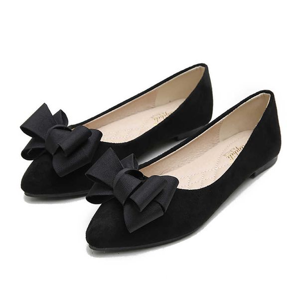 

dress shoes flock slip on shoes for women brand new butterfly knot casual female flats shoes pointed toe plus size 43 ladies footwear j23031, Black