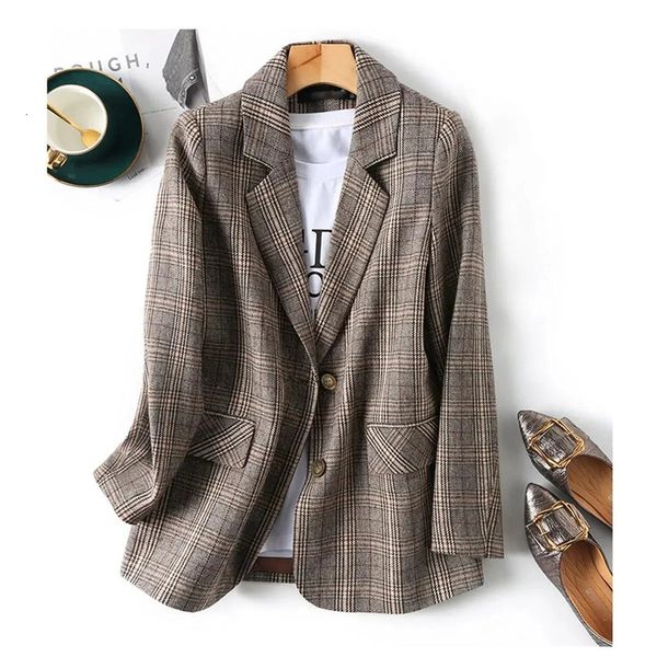 

women's suits blazers autumn vintage single breasted office plaid blazer ladies long sleeve korean loose suit jacket women blazers fema, White;black