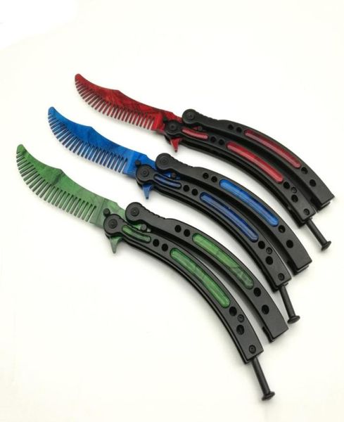 

stainless steel styling training combs butterfly knife practice hairbrushes salon hairdresser folding hair trimmer cool un8842926040, Silver