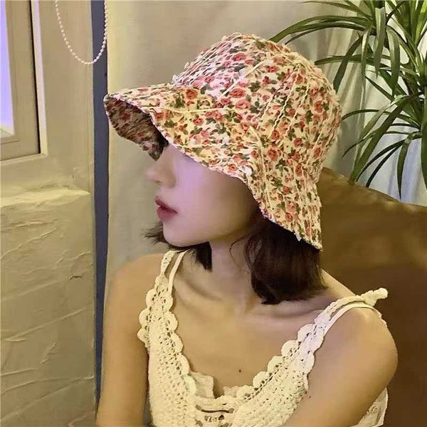 

wide brim hats le floral bucket hat for women spring and summer sun protection basin cap short-brimmed japanese fisherman caps fairy hats p2, Blue;gray