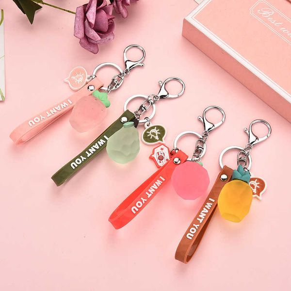 

key rings cute simulated apple strawberr keychain acrylic multi-faceted fruit keychains couple jewelry women fashion christmas small gift r2, Slivery;golden