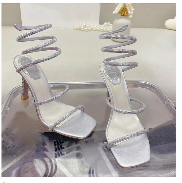 

crystals embellished rhinestone heels sandals rene caovilla cleo 95mm designers ankle wraparound women high heeled sandal flower rhinestone, Black