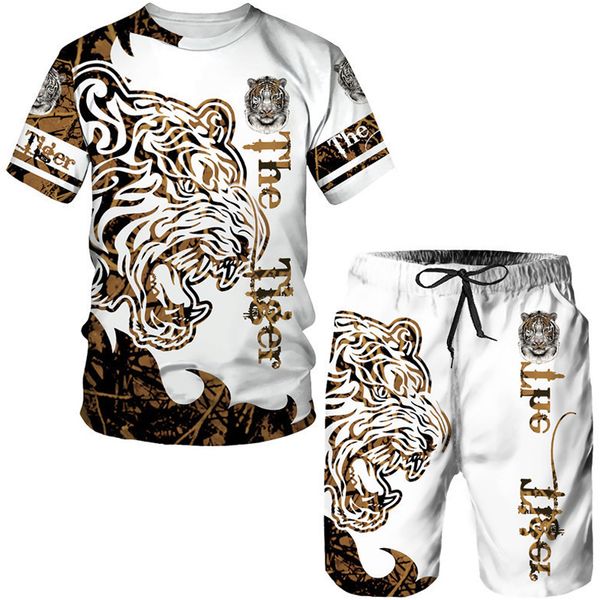 

men's tracksuits the tiger lion3d printed men sets shorts outfits summer t shirt two piece casual oneck tracksuit oversized beach sport, Gray