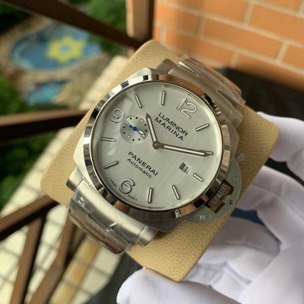 

luxury mechanical watch panera_ swiss automatic mechanical movement sapphire mirror size 44mm 904 steel watchband men's sports, Slivery;black