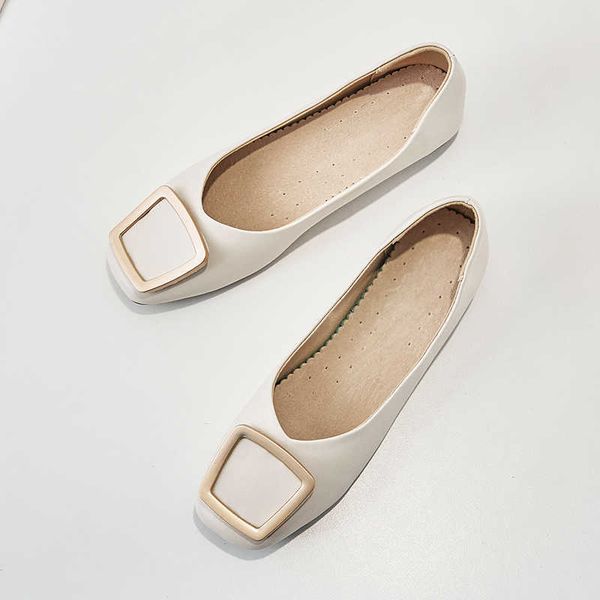 

dress shoes new leather shoe woman square toed flat soft sole comfortable women's shoes nonslip casual lady shoe metal decoration femal, Black