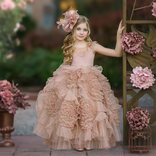

lovely ruffled flowers ball gown flower girl dresses appliqued tulle pageant gowns for beach wedding and birthday kid pageant dress, White;blue