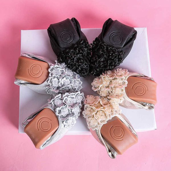

dress shoes 3443 plus size crystal flower foldable ballet flats woman light ballerina shoes women loafers bling floral soft soled moccasins, Black