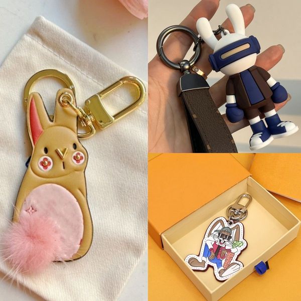 

year of rabbit limit key wallet luxury brand letter fur keychain classic designer male and female letter robot keyring shoulder bag totes pe, Red;blue