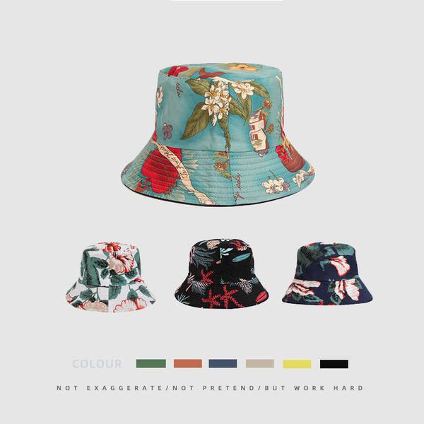 

wide brim hats 2022 new flower cotton print wide brim fisherman hat spring and summer outdoor sun protection sun hat bucket hat panama p2303, Blue;gray