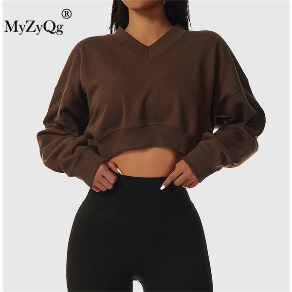 

women's hoodies sweatshirts myzyqg spring autumn women v neck loose long sleeve sports sweater outdoor fitness wear gym workout 230310, Black