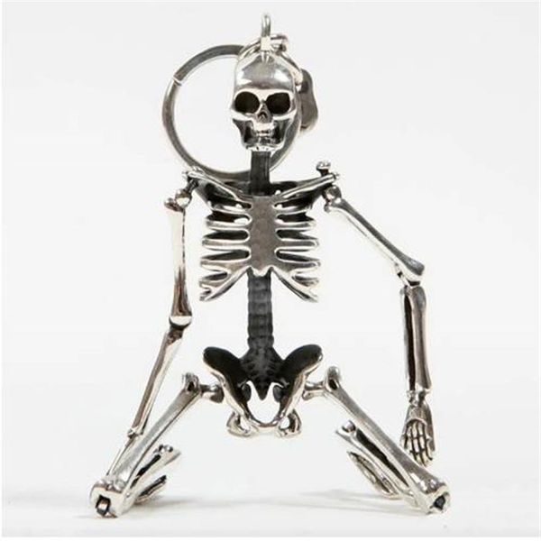 

foldable skeleton pendant key chain for men women antique silver color metal alloy skull bag charm key ring car keychain keyring232v