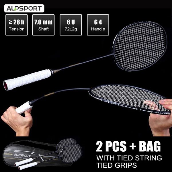 

badminton rackets alp xhp 2pcs 100 carbon fiber elastic 6u 72g 30lbs strung racquet offensive and defensive pro racket with string bag 23031