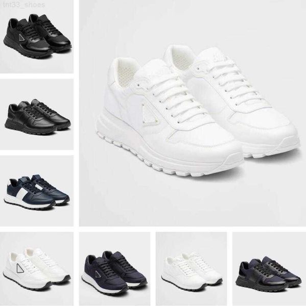 

size 38-46 prax 01 men sneaker shoes white black brushed leather trainers man technical rubber re-nylon runner sports discount footwear with