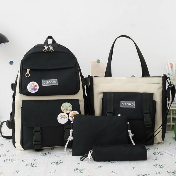 

school bags backpack 5 piece set high for teenage girl canvas fashion travel women bookbags teen student bag 230310