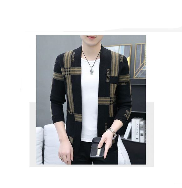 

men's sweaters knitted cardigan jacket new style men's jacquard stripe outerwear sweater cardigan in spring and autumn, White;black