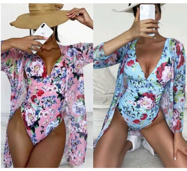 

monokinis designer luxury bikinis onepiece flower print high waist beach long drape holiday p swimsuit, Black