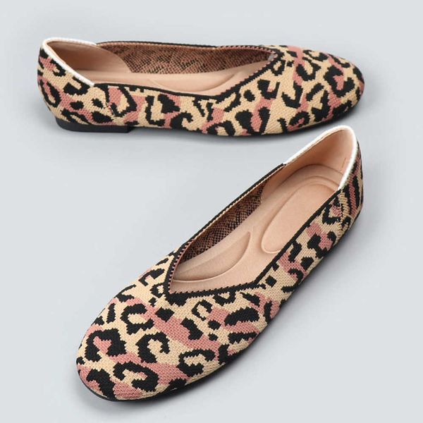 

dress shoes leopard print round head ladies shoes ballet breathable knit mocasines de mujer gestante bailarinas de mujer loafers autumn a16, Black