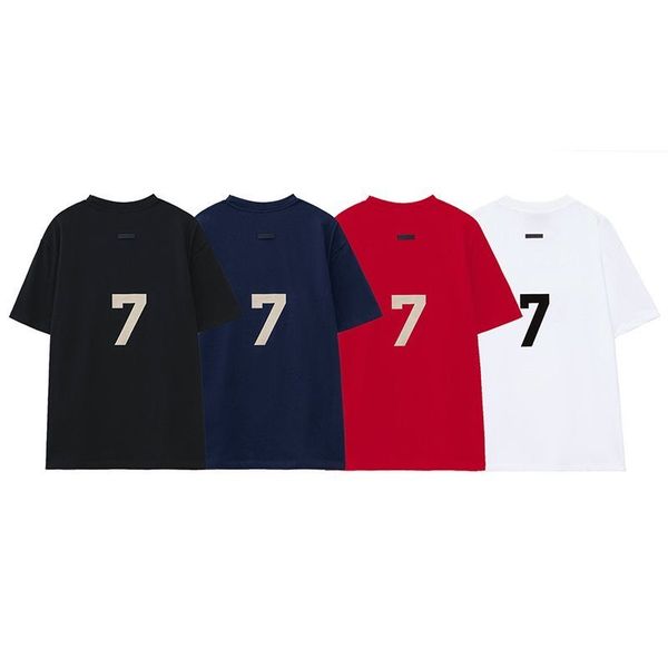 

american high street fog 7th season number 7 flocking print short sleeve t-shirt for men and women, White;black