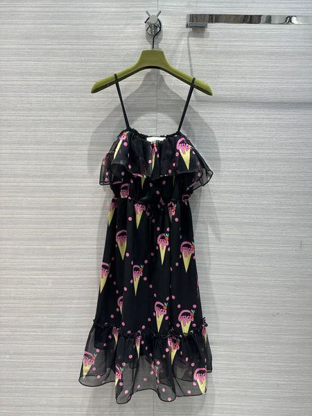 

runway dresses 23 the new ice cream print dress with straps in early spring is elegant and romantic temperament ruffle lace is always versat, Black