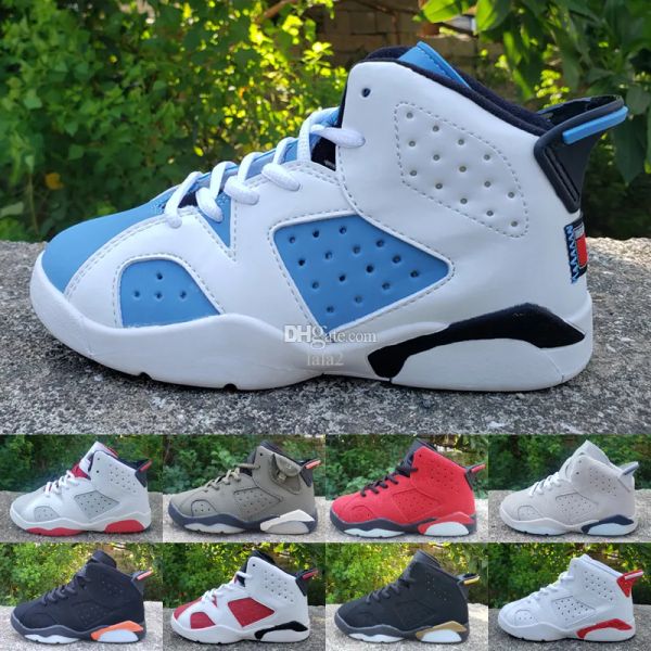 

jumpman 6 retro kids basketball shoes 6s georgetown midnight navy unc white red oreo metallic sliver carmine boy girls youth trainers sports, Black