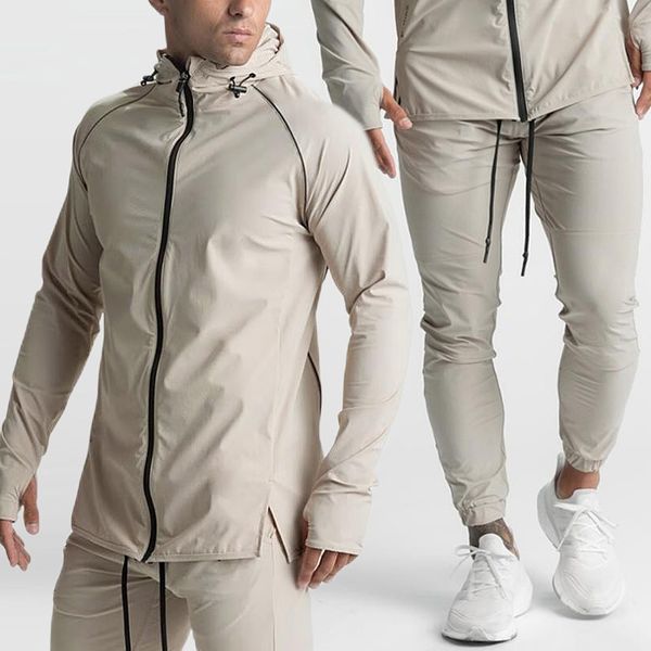 

men's tracksuits gym cotton stretch sports suit outdoors fitness zipper running hooded coat casual jacket male clothing sweatshirts 230, Gray