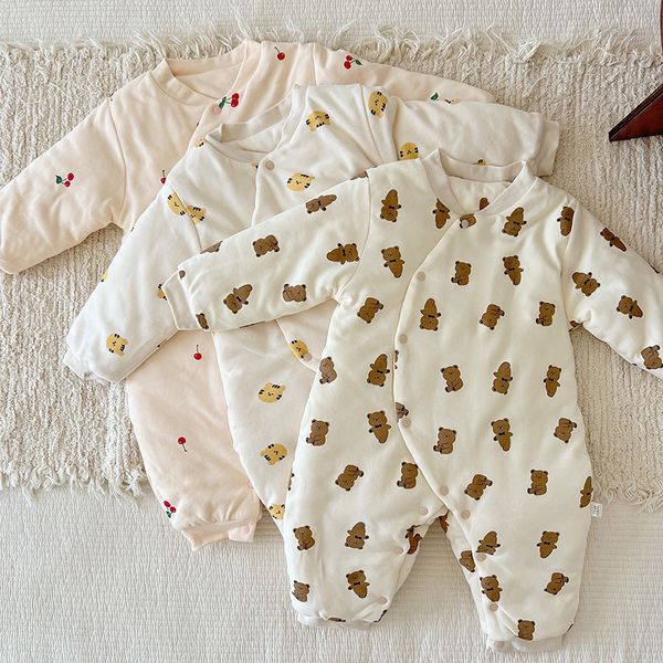 

rompers winter baby clothes quilted bodysuit floral romper born accessories thicken cotton pajamas boys girls sleeper wear 230311, Blue