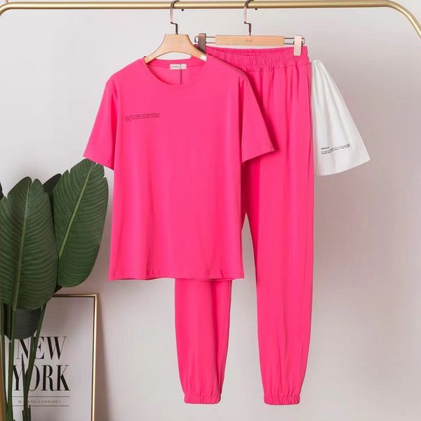 

women s two piece pant summer candy colored short sleeve pants set 230311, White