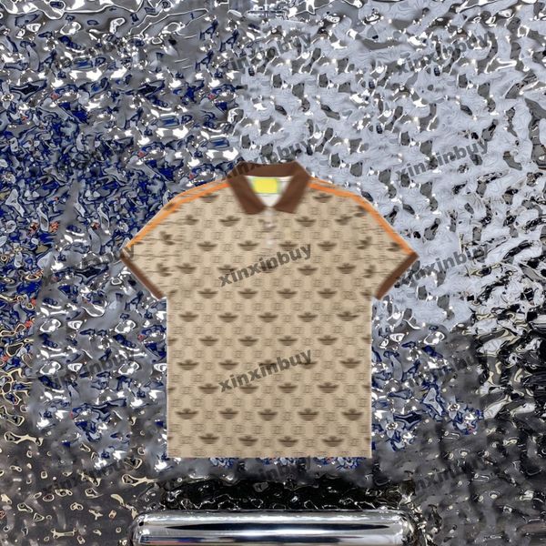 

xinxinbuy men designer tee t shirt 23ss flower letter jacquard short sleeve cotton women black white blue green m-2xl, Black;brown