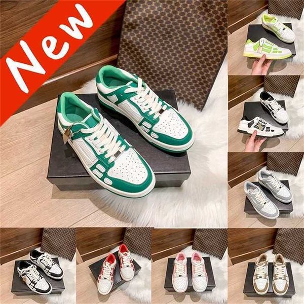 

skel-men casual shoes low genuine leather sneaker designer luxury shoe leather bones skeleton applique upper low-cut runner womens trainers, Black