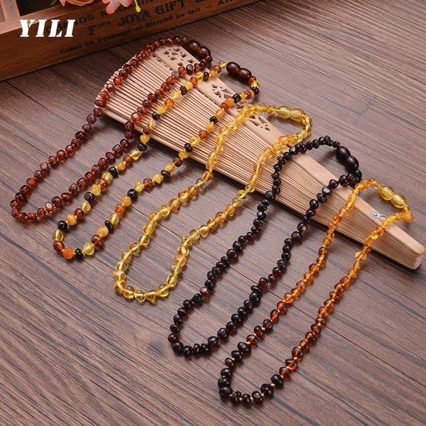 

jewelry natural baltic teething ambers necklace for baby children handmade original irregular beads gifts 230311, Red;brown