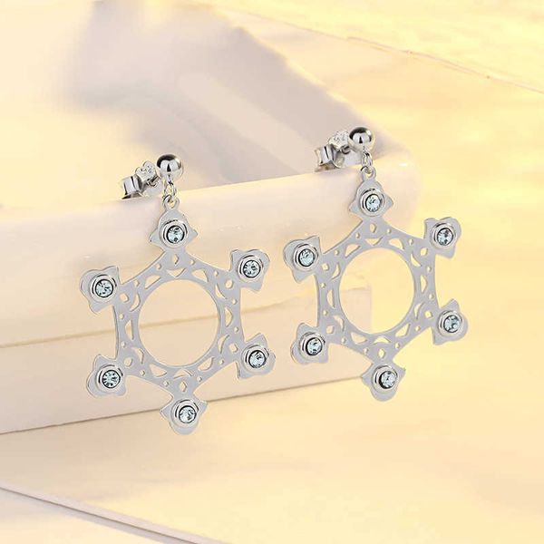

eearings 925 sterling star sky ferris wheel version fashion hexagonal diamond earrings female silver jewelry linka, Golden